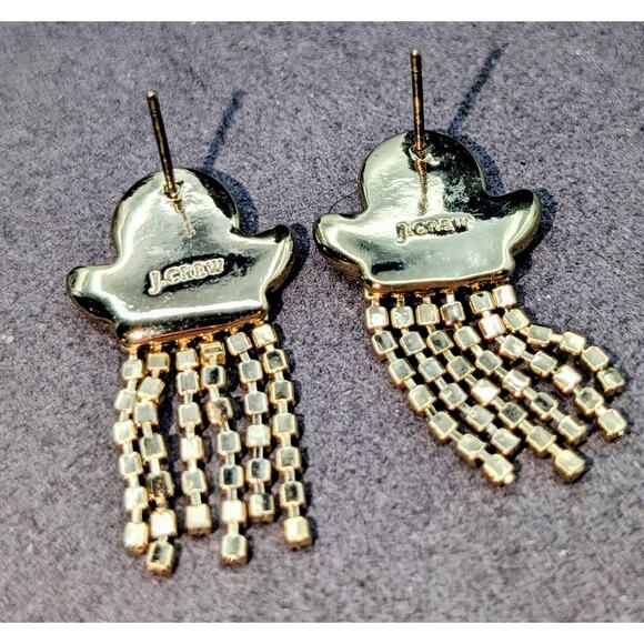 J. Crew Clear Crystal Pave Dangle Fringe Drop Ghost Halloween Pierced Earrings - Picture 2 of 4